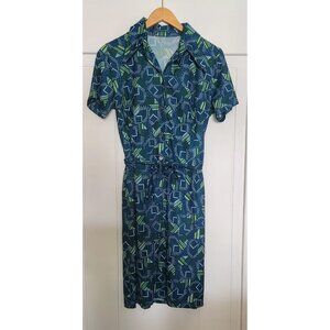 Vintage 70's belted blue Midi dress US size 8-10